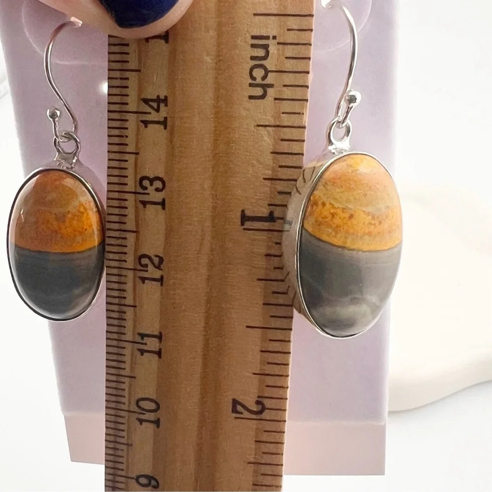 Bumblebee Jasper Earrings Bumble Bee Jasper Oval Southwest Boho New 925